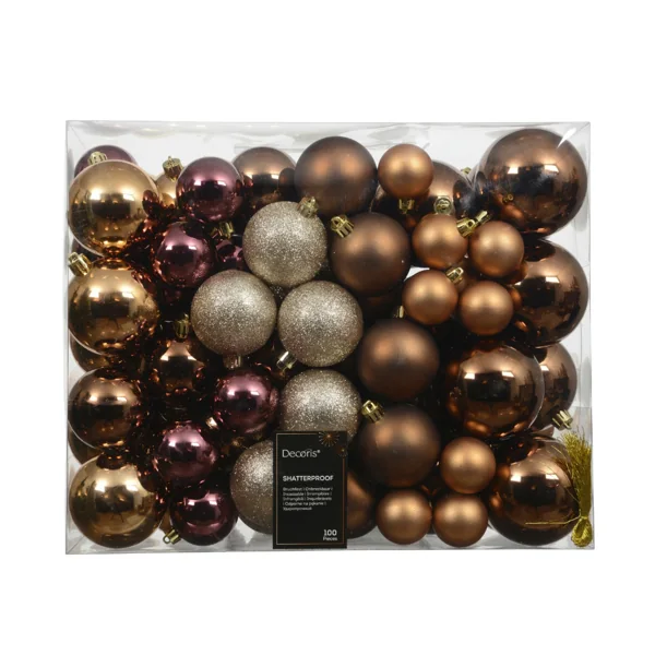 Kerstballen, set Warm brons